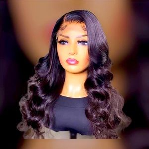 24” lace front human hair wig. 180% density, transparent lace.